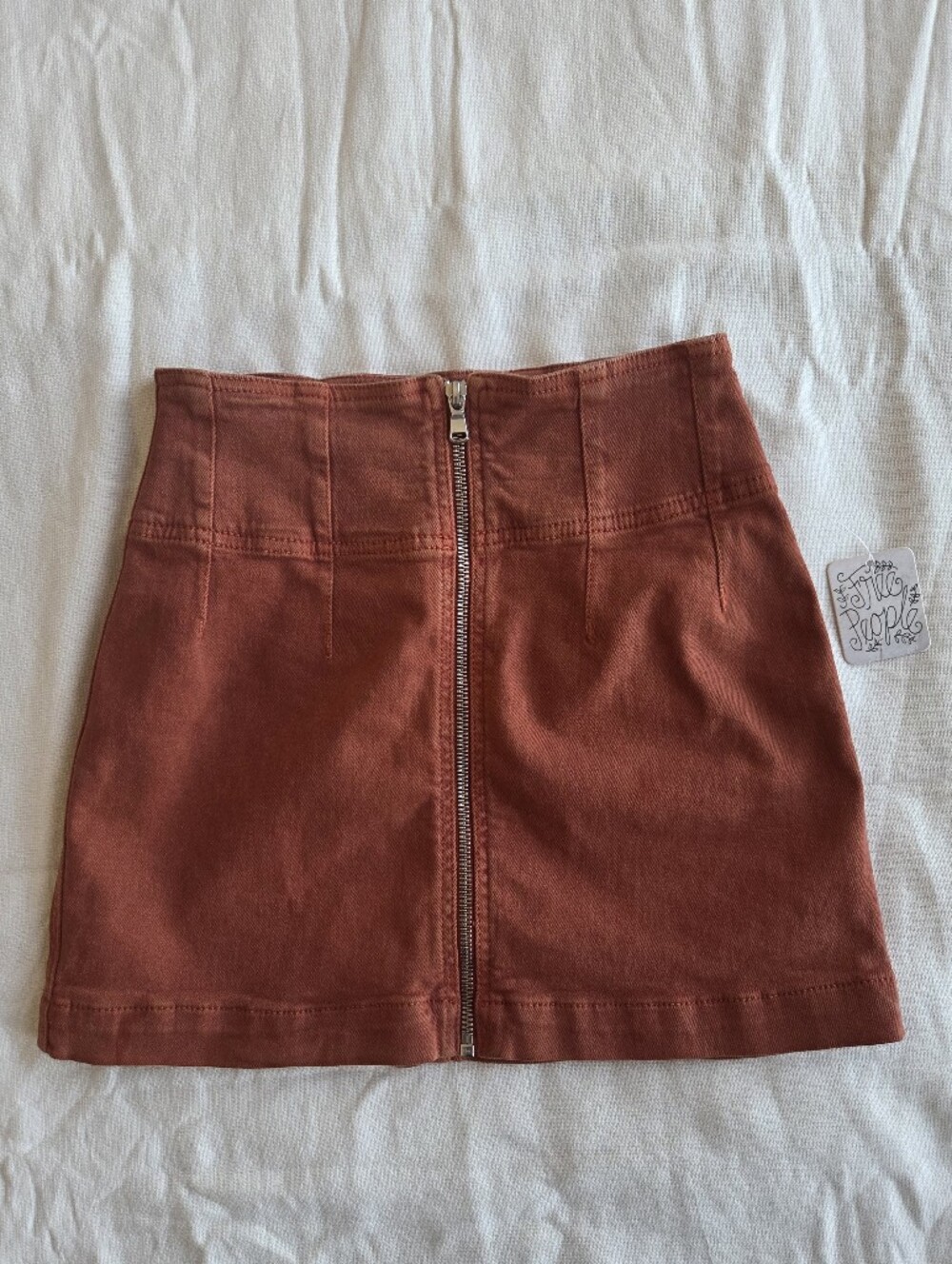 Free People We The Free Rust Zip Front Denim Skirt Size 25